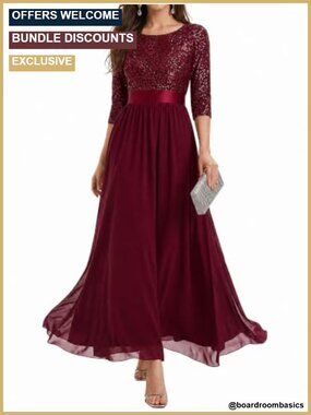 Ever-Pretty Sequin Maxi Evening Gown Half Sleeve A-Line Formal Dress